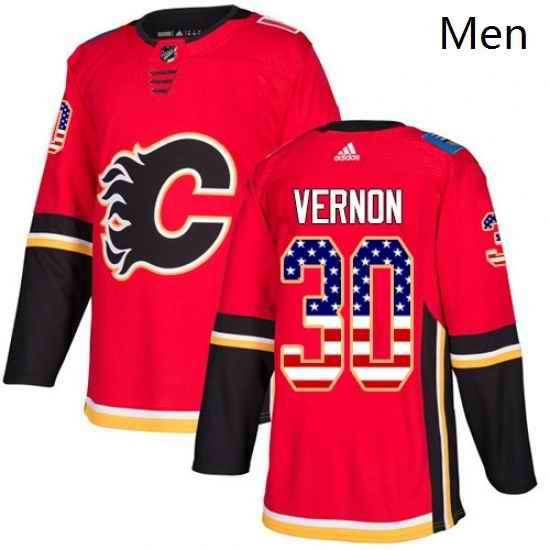 Mens Adidas Calgary Flames 30 Mike Vernon Authentic Red USA Flag Fashion NHL Jersey